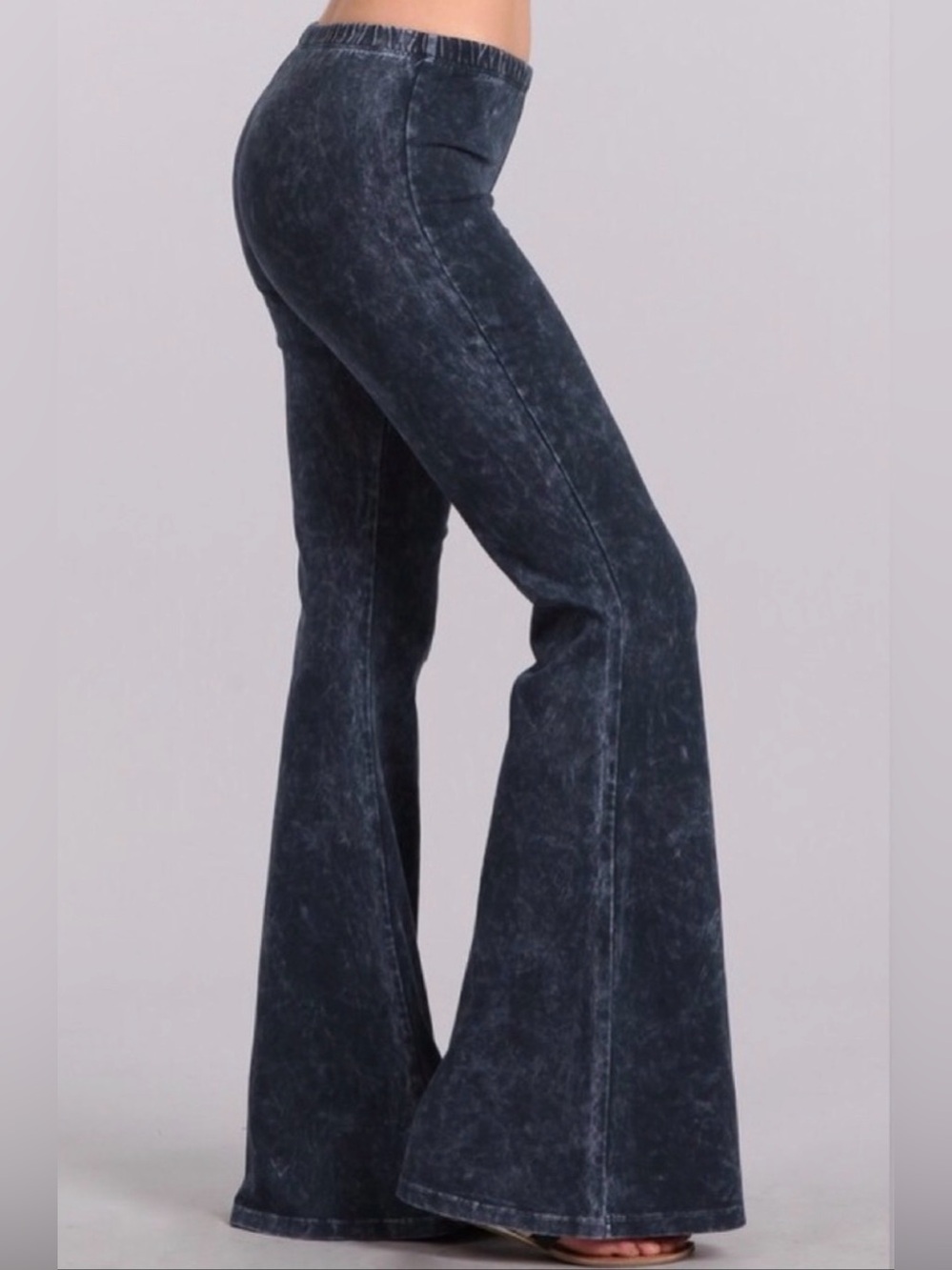 Chatoyant Mineral Wash Navy Cotton Blend Yoga Flare Bellbottom Pants Size Large